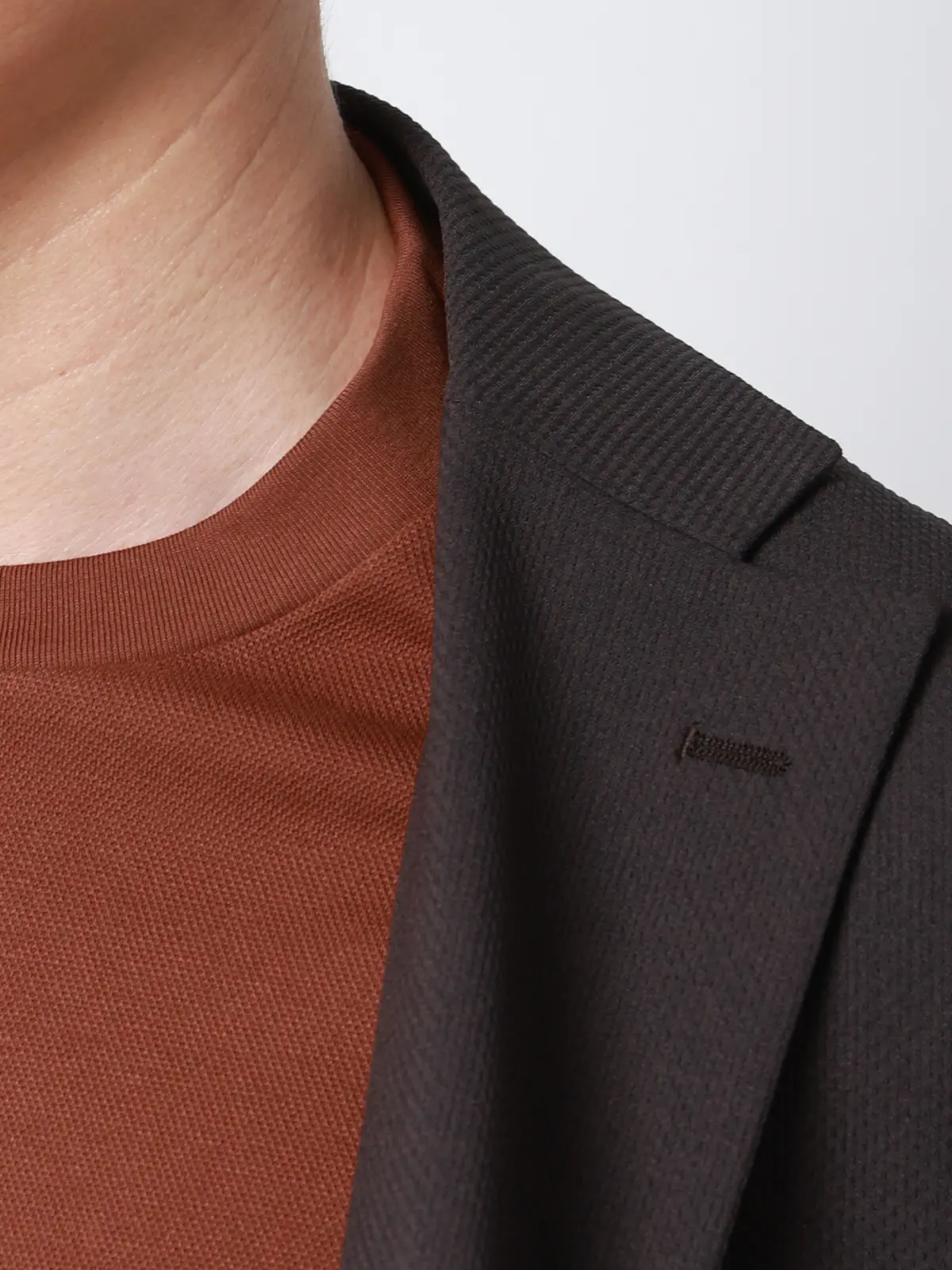 オフィT/Tシャツ/長袖/ウォッシャブル/プレーティング鹿の子/無地 ブラウン S