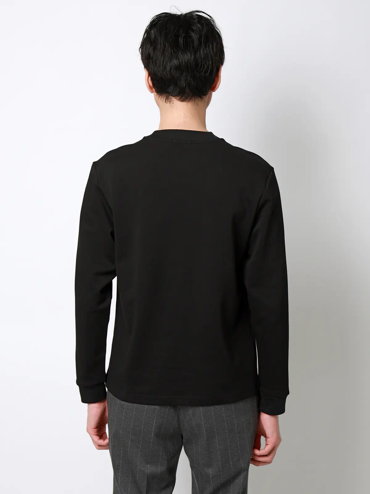 オフィT／Tシャツ／長袖／ウォッシャブル／プレーティング鹿の子／無地 ブラック S