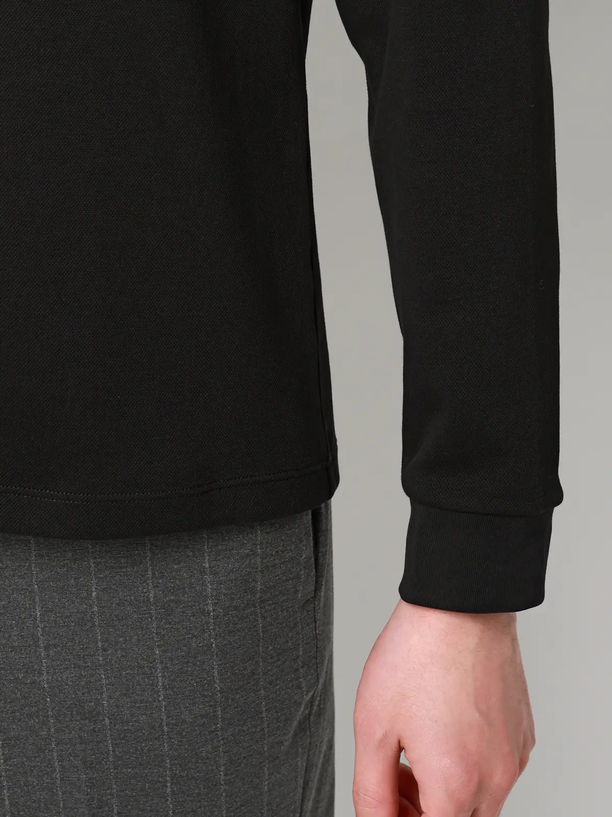 オフィT／Tシャツ／長袖／ウォッシャブル／プレーティング鹿の子／無地 ブラック S