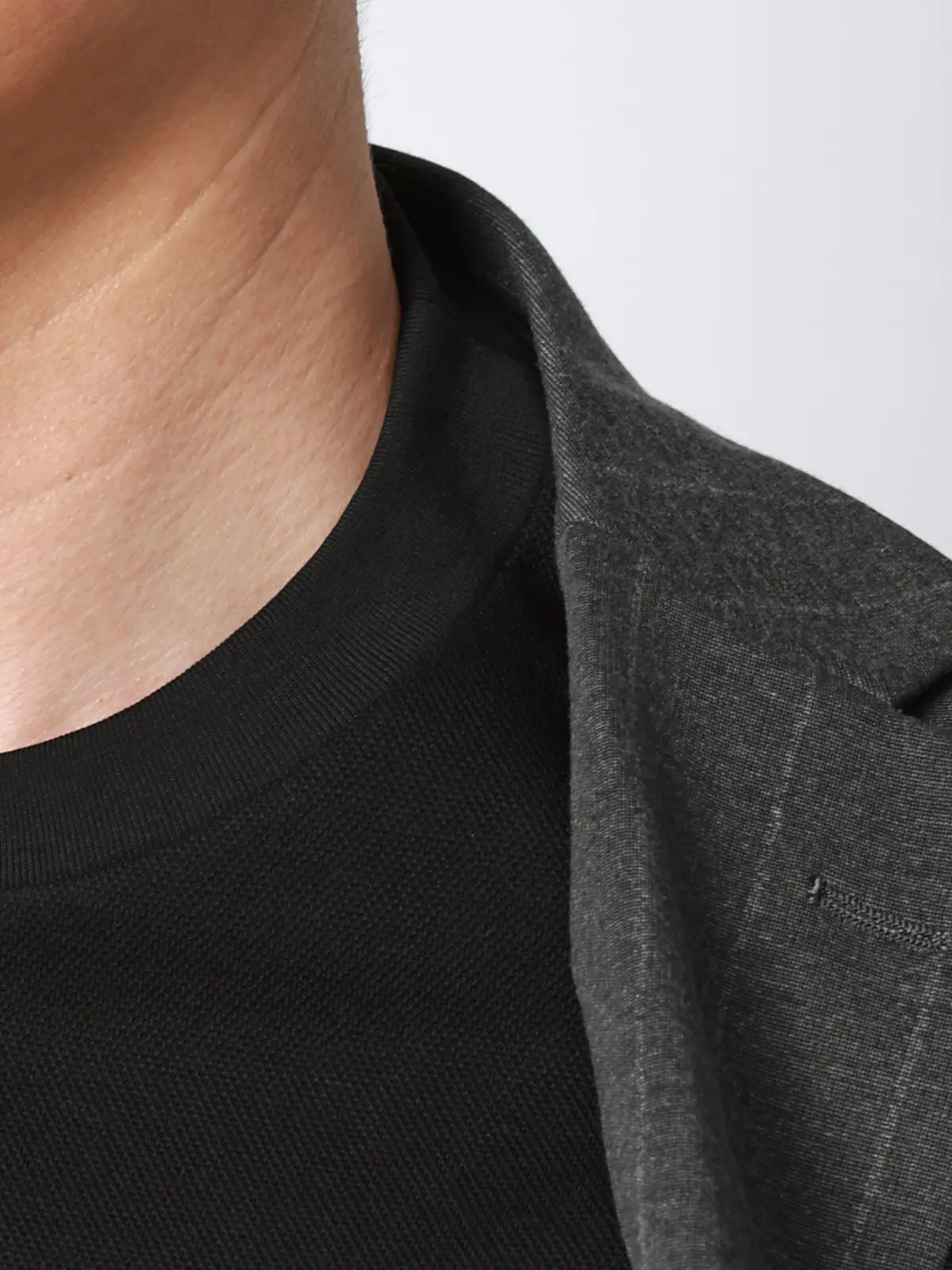 オフィT／Tシャツ／長袖／ウォッシャブル／プレーティング鹿の子／無地 ブラック S