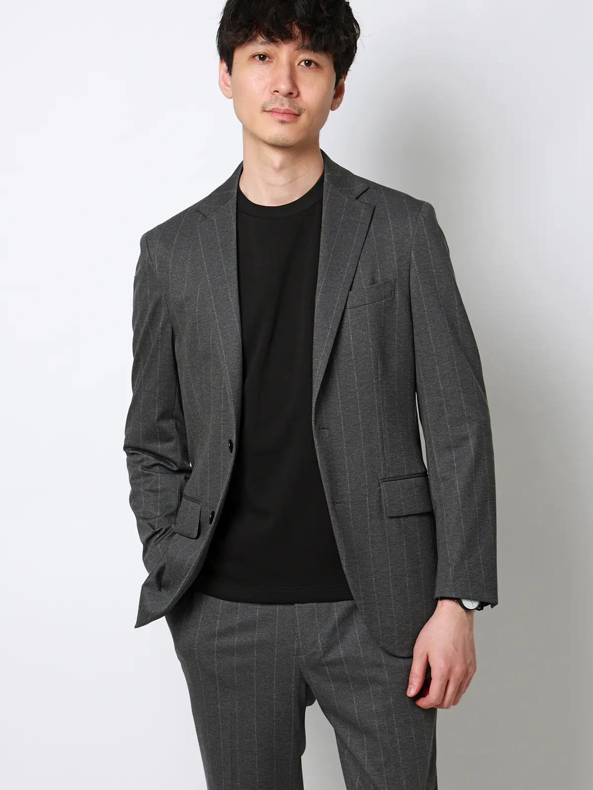 オフィT／Tシャツ／長袖／ウォッシャブル／プレーティング鹿の子／無地 ブラック S