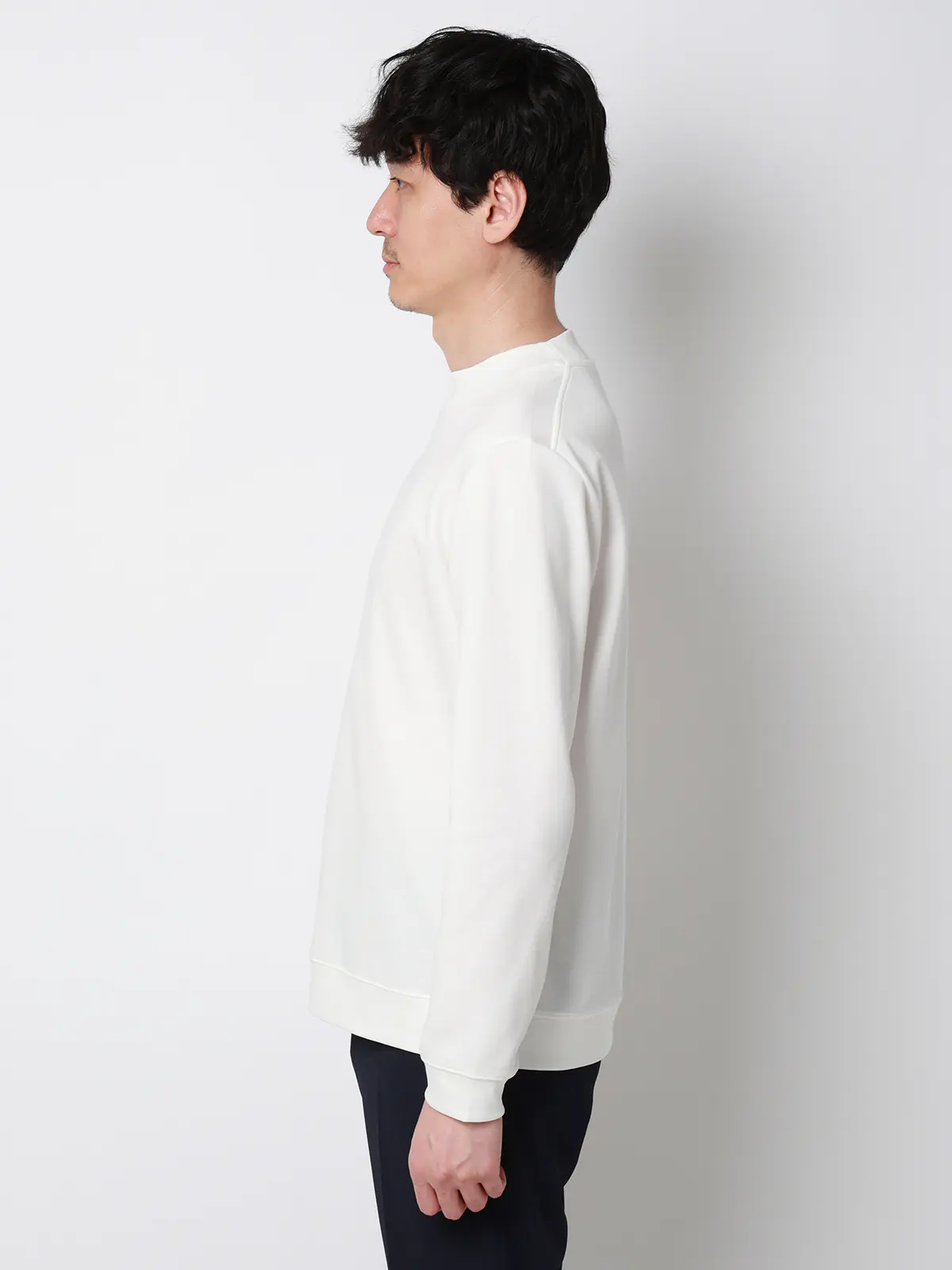 オフィT／モックネックTシャツ／長袖／ウォッシャブル／プレーティング天竺／無地 ホワイト S