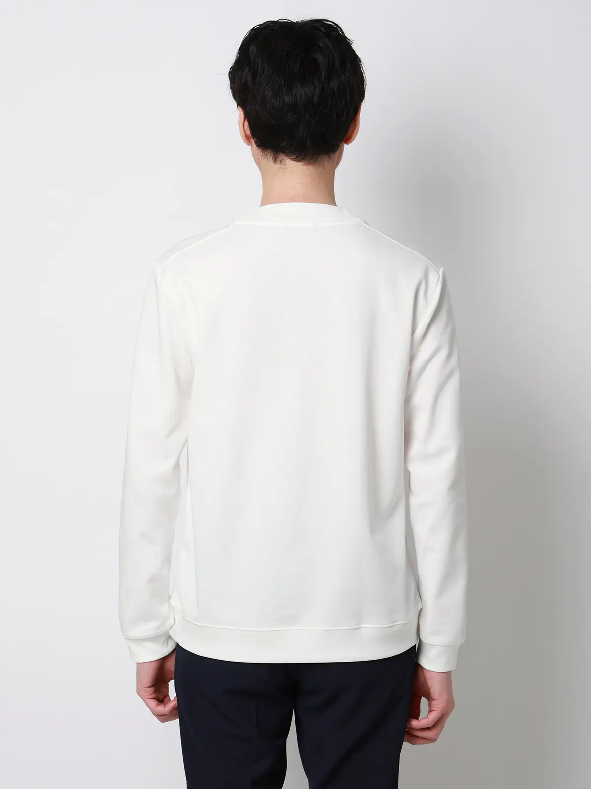 オフィT／モックネックTシャツ／長袖／ウォッシャブル／プレーティング天竺／無地 ホワイト S