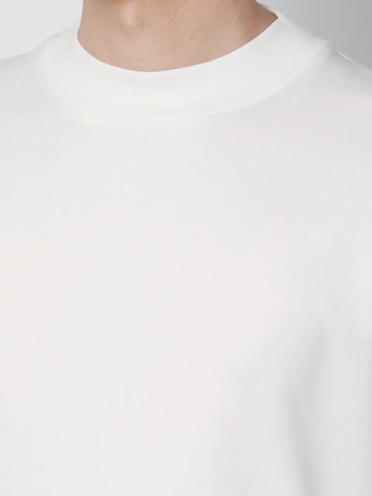 オフィT／モックネックTシャツ／長袖／ウォッシャブル／プレーティング天竺／無地 ホワイト S