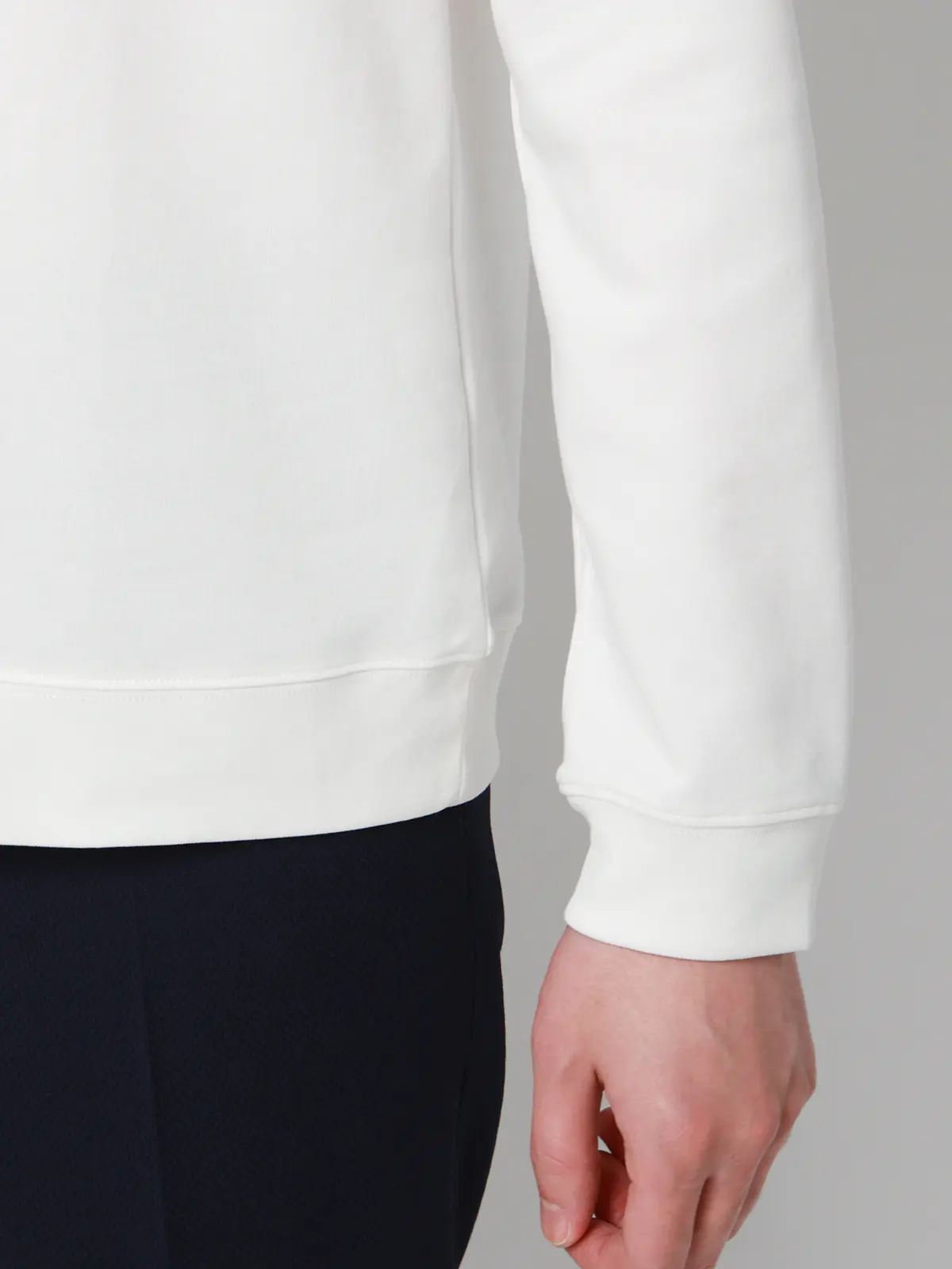 オフィT／モックネックTシャツ／長袖／ウォッシャブル／プレーティング天竺／無地 ホワイト S