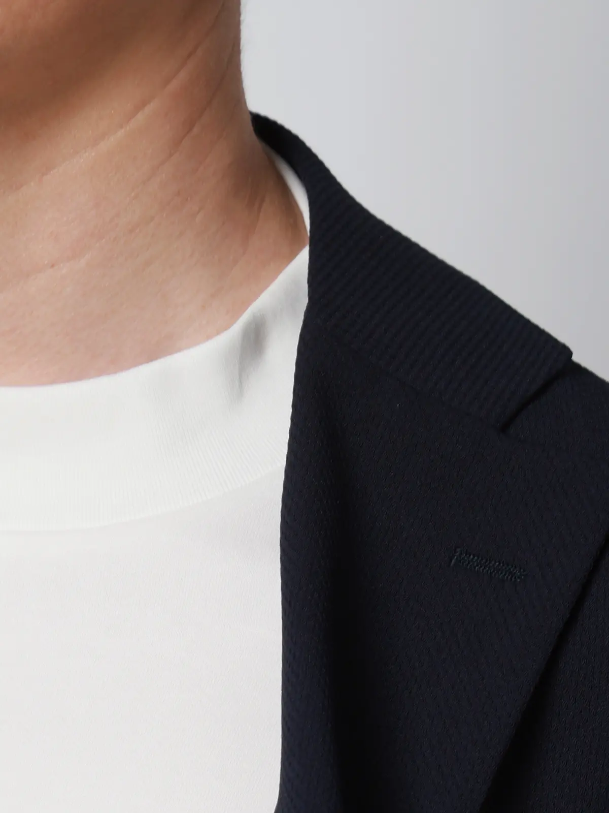 オフィT／モックネックTシャツ／長袖／ウォッシャブル／プレーティング天竺／無地 ホワイト S