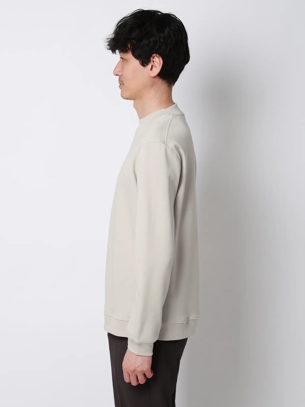 オフィT／モックネックTシャツ／長袖／ウォッシャブル／プレーティング天竺／無地 ライトグレー LL