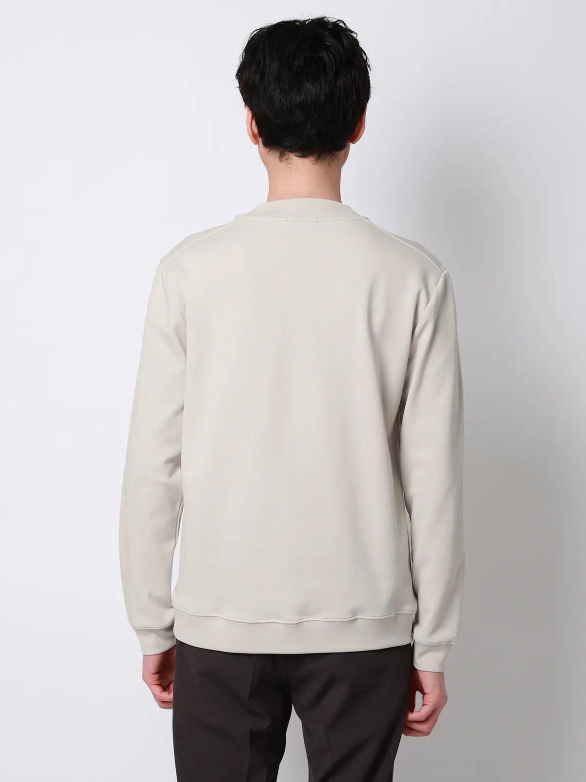 オフィT／モックネックTシャツ／長袖／ウォッシャブル／プレーティング天竺／無地 ライトグレー LL