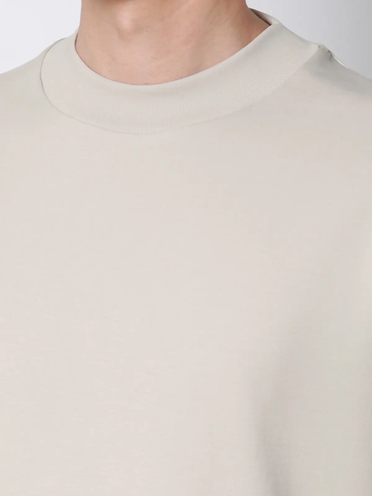 オフィT／モックネックTシャツ／長袖／ウォッシャブル／プレーティング天竺／無地 ライトグレー LL