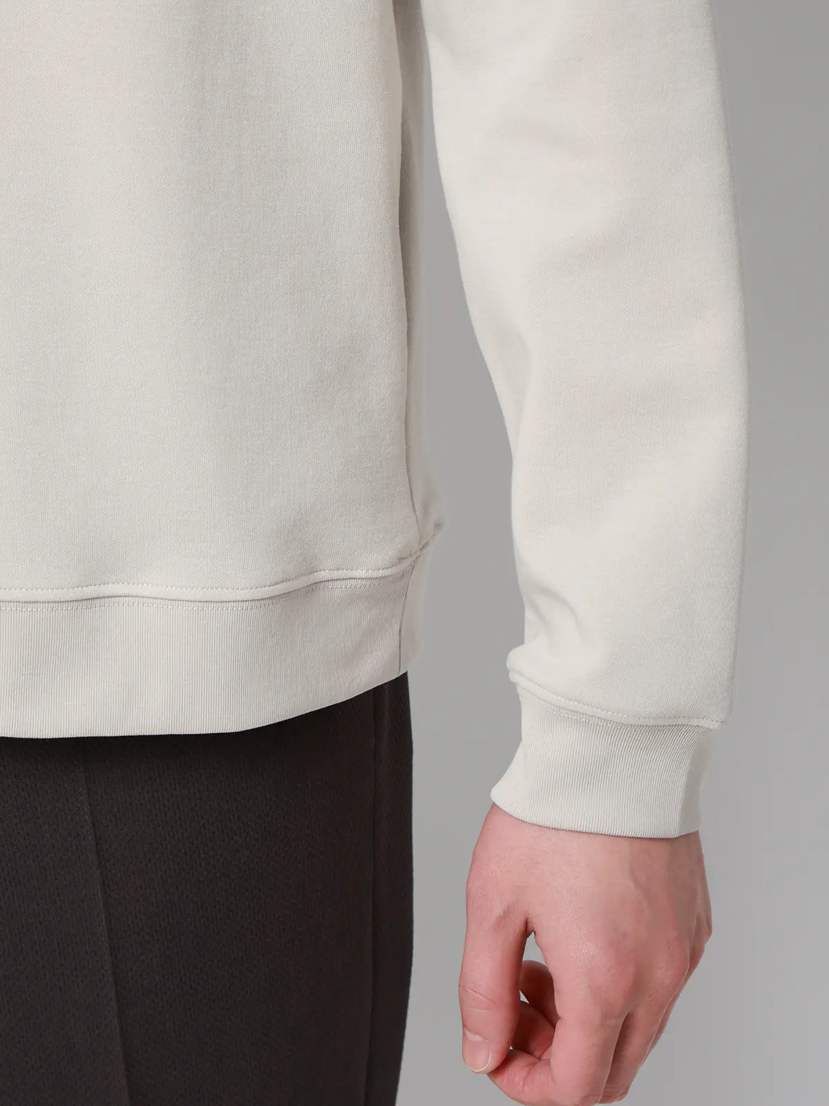 オフィT／モックネックTシャツ／長袖／ウォッシャブル／プレーティング天竺／無地 ライトグレー LL