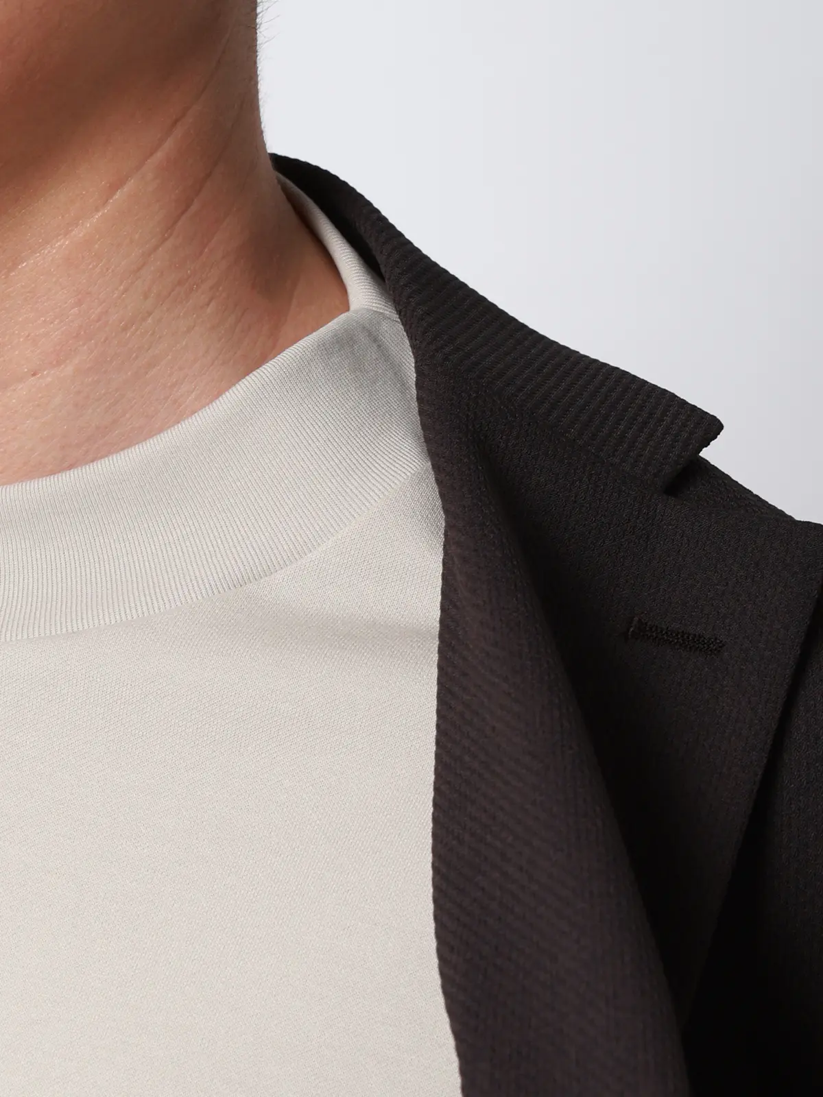 オフィT／モックネックTシャツ／長袖／ウォッシャブル／プレーティング天竺／無地 ライトグレー LL