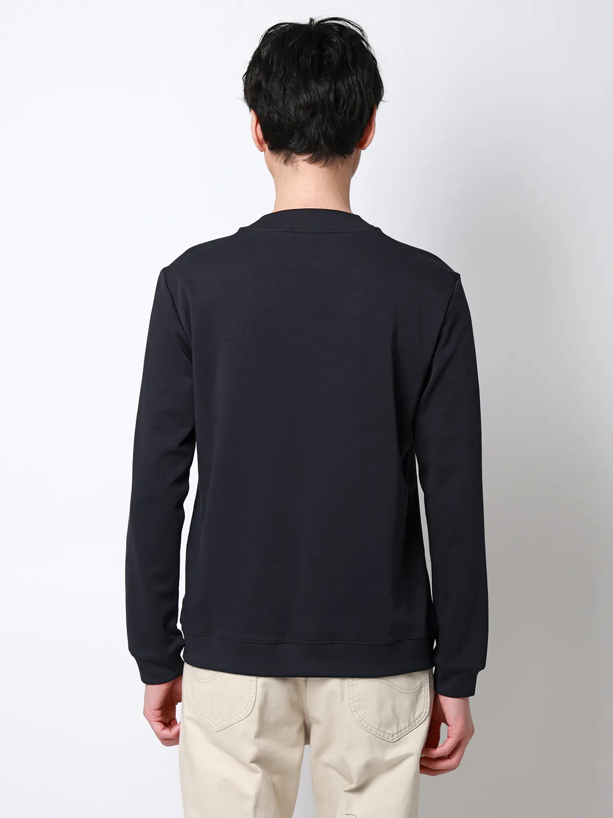 オフィT／モックネックTシャツ／長袖／ウォッシャブル／プレーティング天竺／無地 ネイビー S