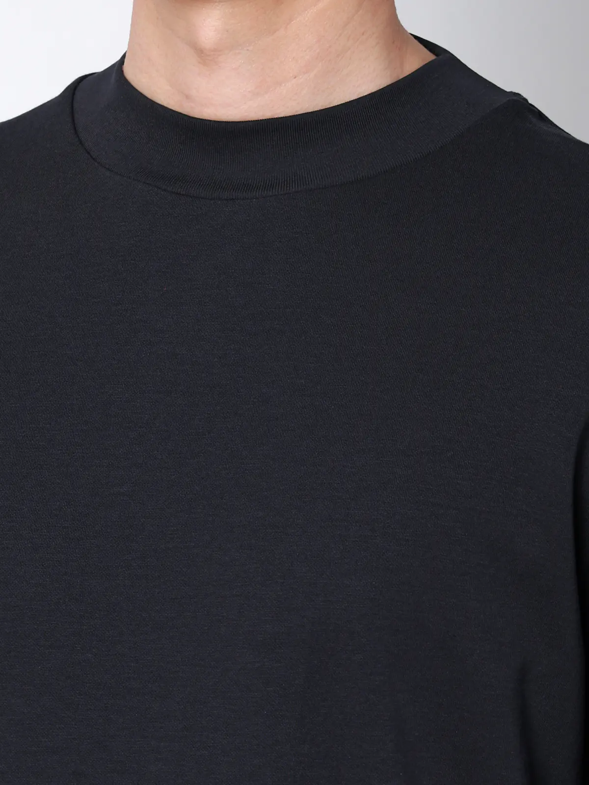 オフィT／モックネックTシャツ／長袖／ウォッシャブル／プレーティング天竺／無地 ネイビー S