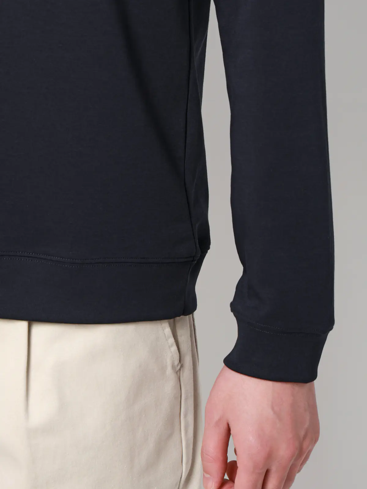 オフィT／モックネックTシャツ／長袖／ウォッシャブル／プレーティング天竺／無地 ネイビー S