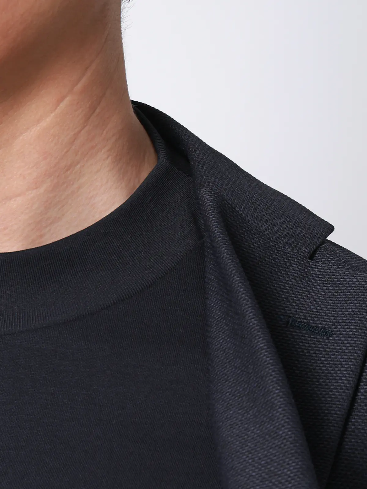 オフィT／モックネックTシャツ／長袖／ウォッシャブル／プレーティング天竺／無地 ネイビー S