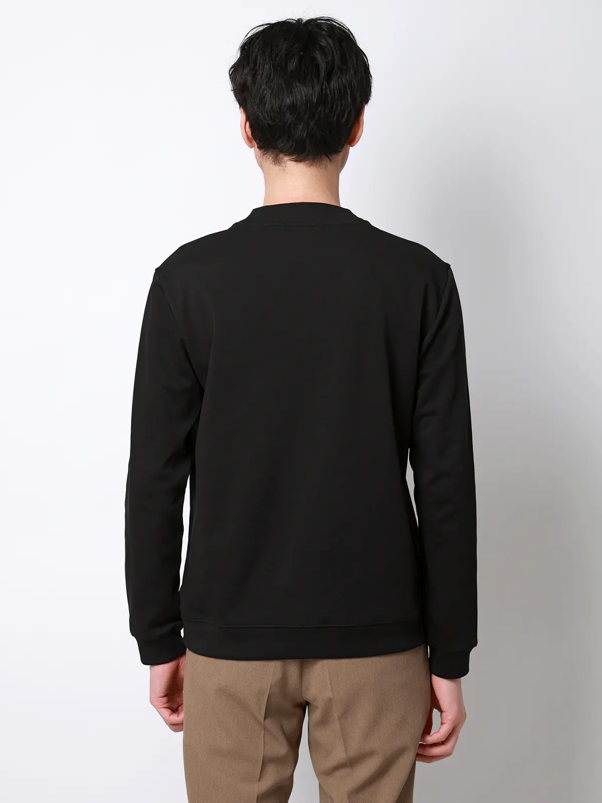 オフィT/モックネックTシャツ/長袖/ウォッシャブル/プレーティング天竺/無地 ブラック S