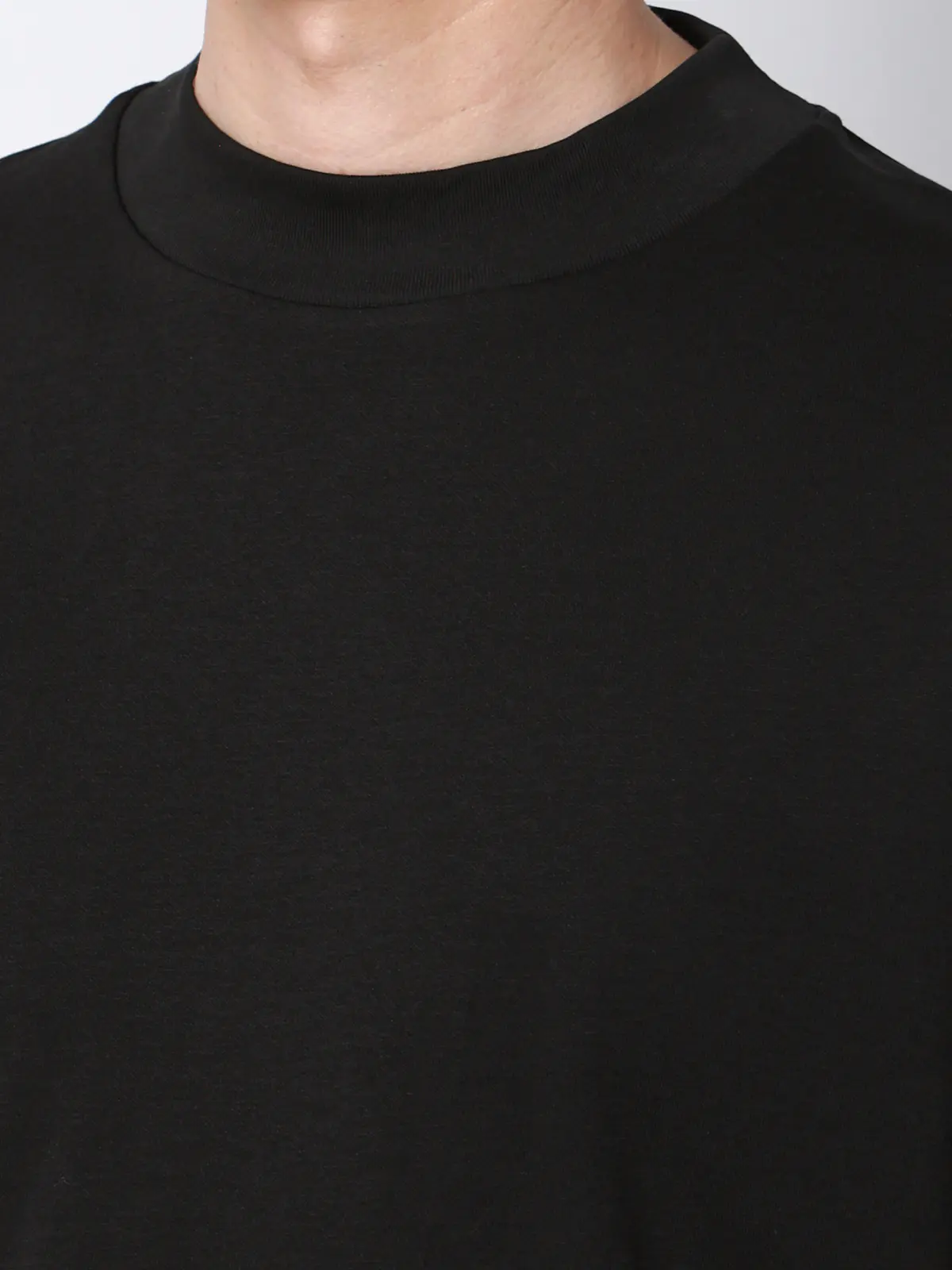 オフィT/モックネックTシャツ/長袖/ウォッシャブル/プレーティング天竺/無地 ブラック S