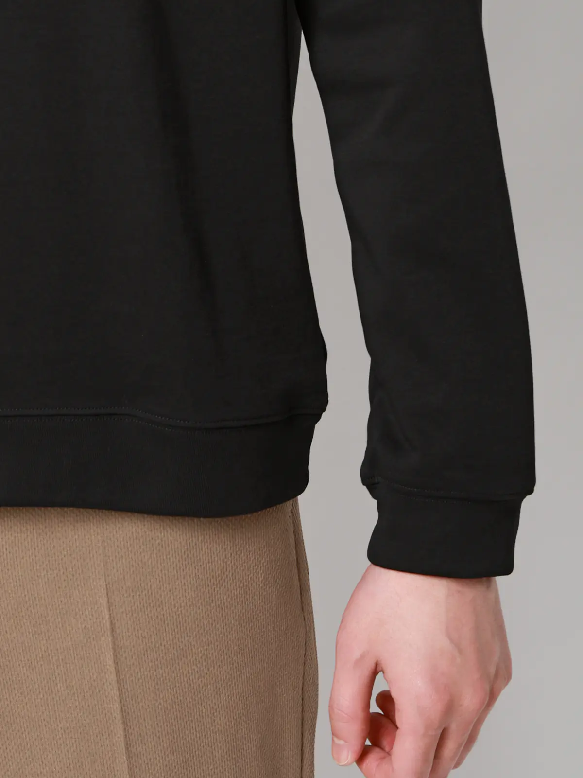 オフィT/モックネックTシャツ/長袖/ウォッシャブル/プレーティング天竺/無地 ブラック S