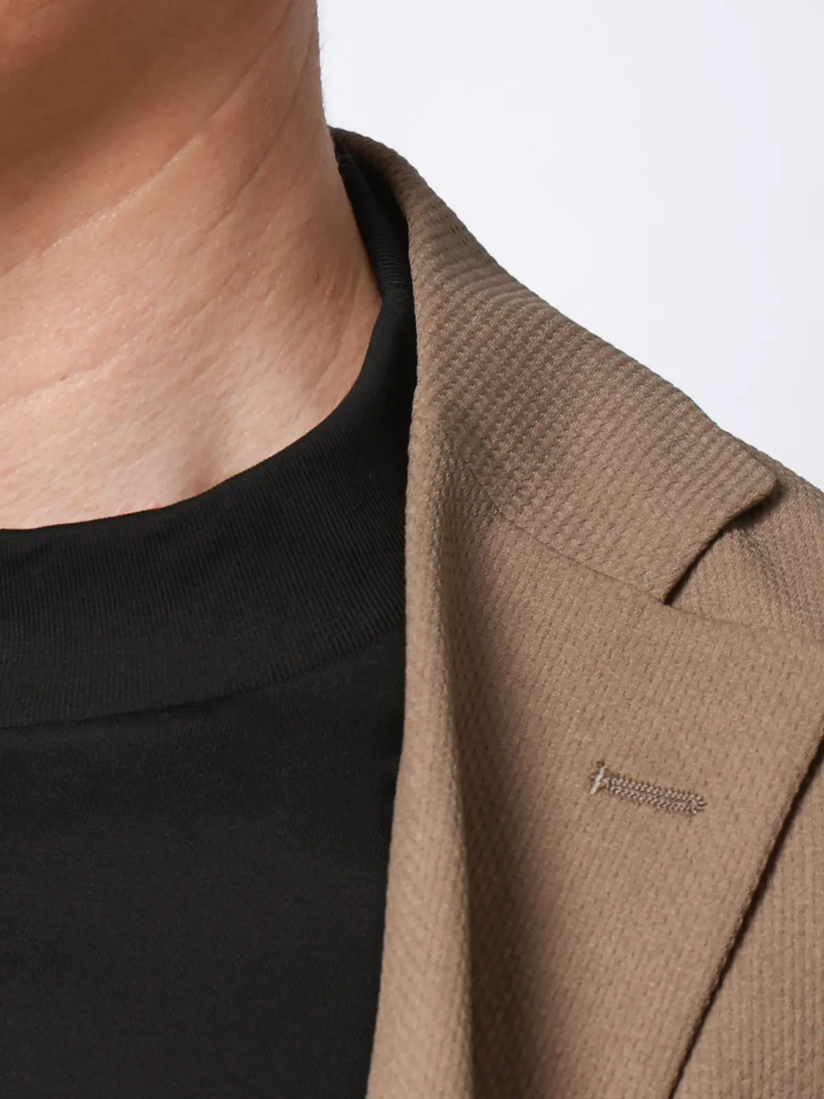 オフィT/モックネックTシャツ/長袖/ウォッシャブル/プレーティング天竺/無地 ブラック S