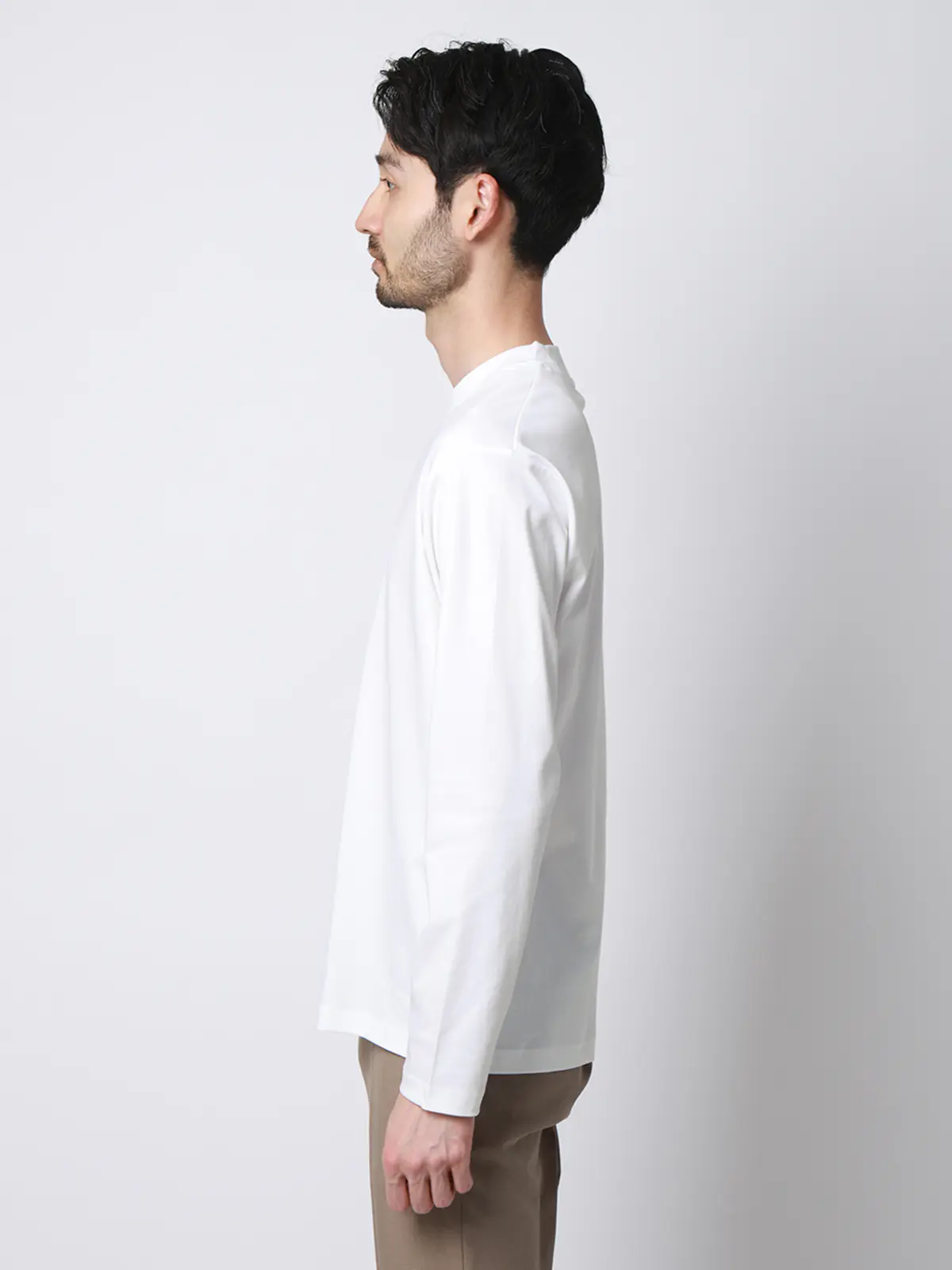 クルーネックTシャツ／長袖／ウォッシャブル／形態安定／シルケットスムースコットン／無地 ホワイト S