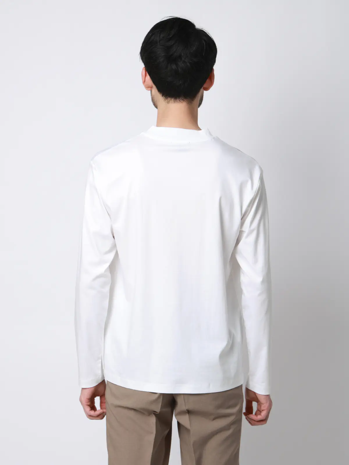 クルーネックTシャツ／長袖／ウォッシャブル／形態安定／シルケットスムースコットン／無地 ホワイト S