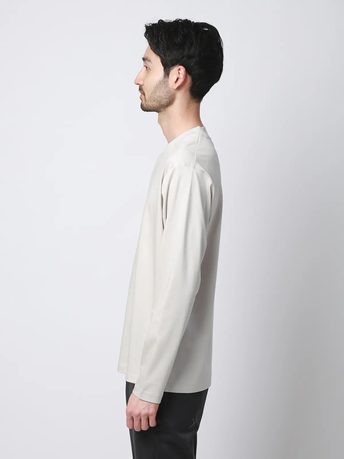 クルーネックTシャツ／長袖／ウォッシャブル／形態安定／シルケットスムースコットン／無地 ライトグレー S