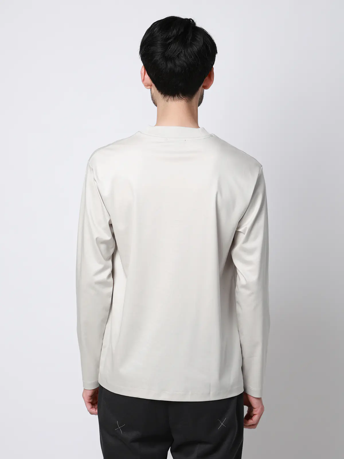 クルーネックTシャツ／長袖／ウォッシャブル／形態安定／シルケットスムースコットン／無地 ライトグレー S