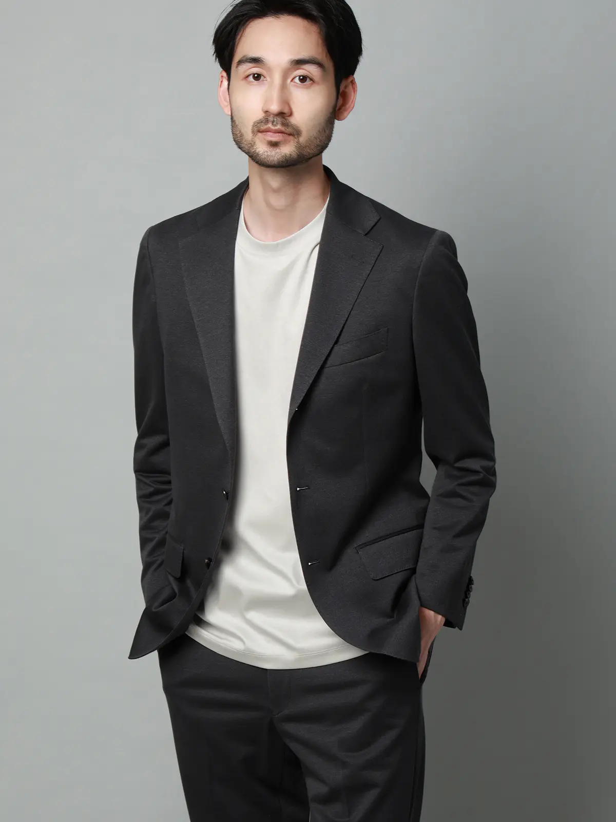 クルーネックTシャツ／長袖／ウォッシャブル／形態安定／シルケットスムースコットン／無地 ライトグレー S