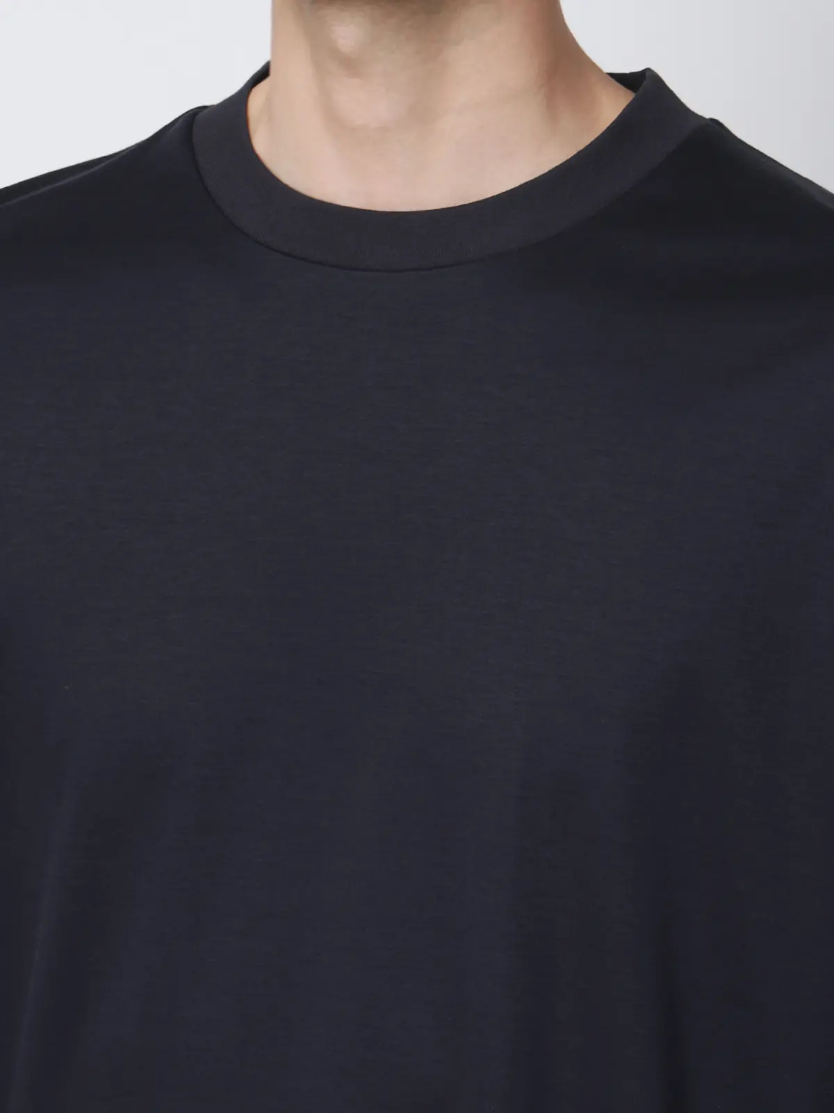 クルーネックTシャツ／長袖／ウォッシャブル／形態安定／シルケットスムースコットン／無地 ネイビー S