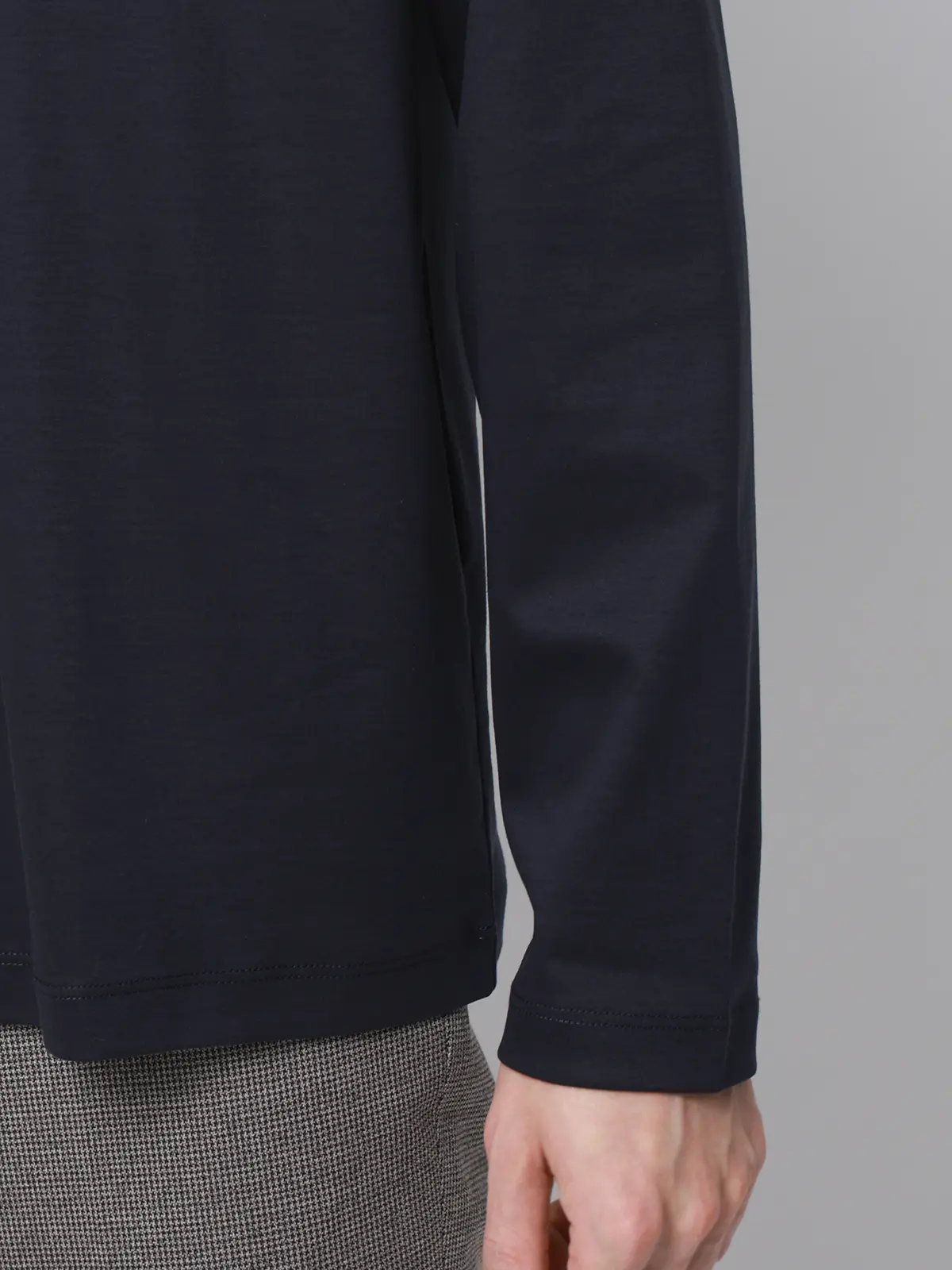 クルーネックTシャツ／長袖／ウォッシャブル／形態安定／シルケットスムースコットン／無地 ネイビー S