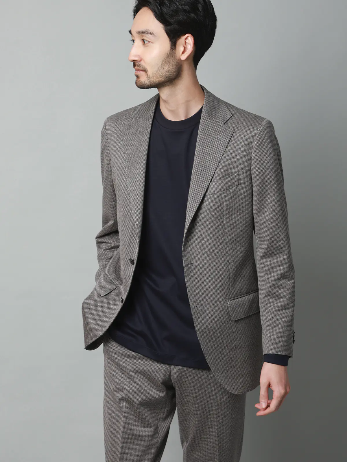 クルーネックTシャツ／長袖／ウォッシャブル／形態安定／シルケットスムースコットン／無地 ネイビー S