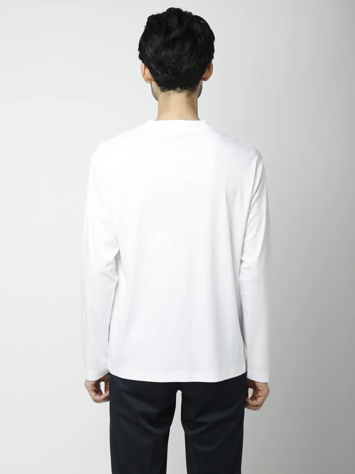 クルーネックTシャツ／長袖／ウォッシャブル／形態安定／シルケットスムースコットン／無地 ホワイト S