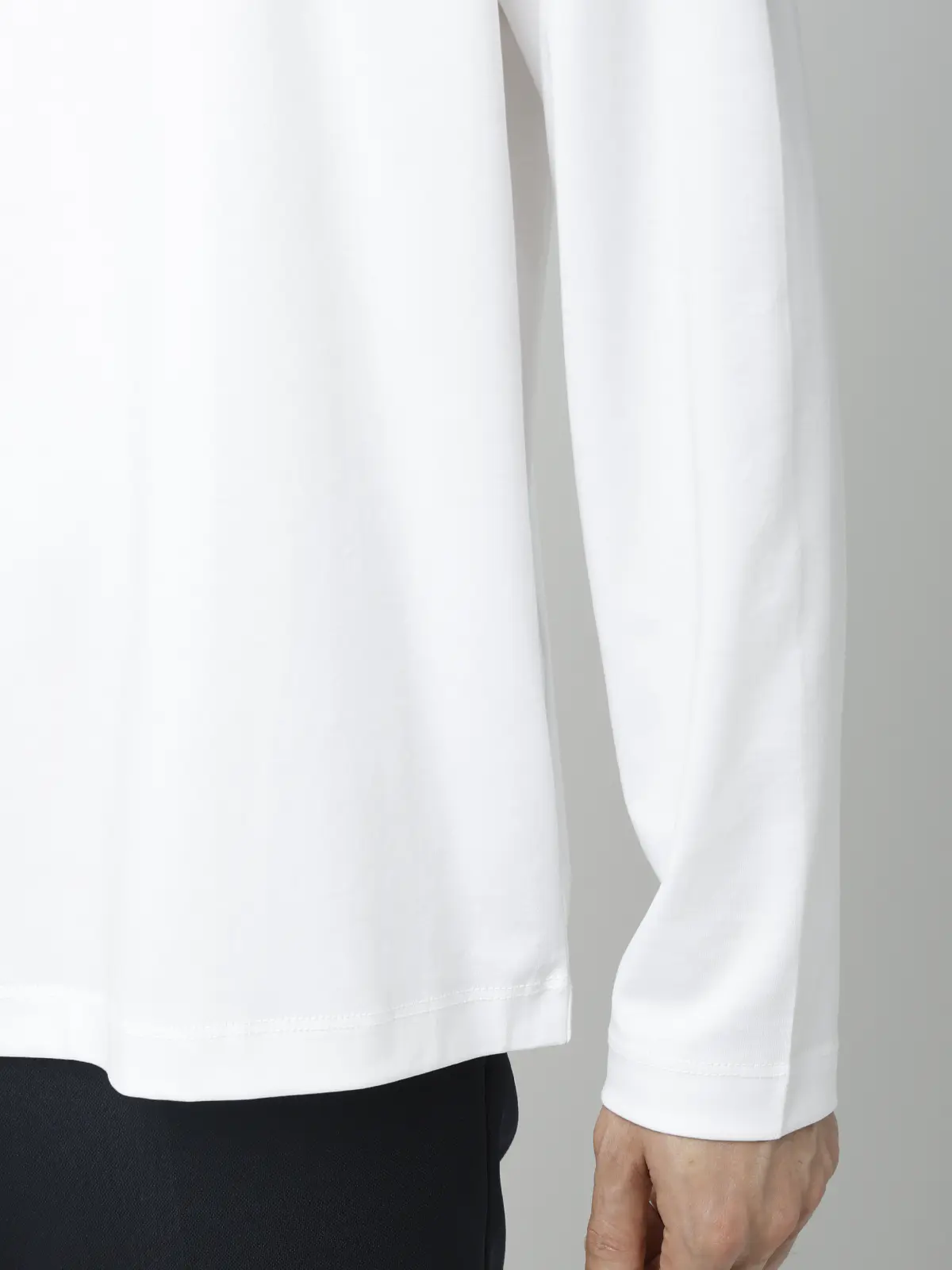 クルーネックTシャツ／長袖／ウォッシャブル／形態安定／シルケットスムースコットン／無地 ホワイト S
