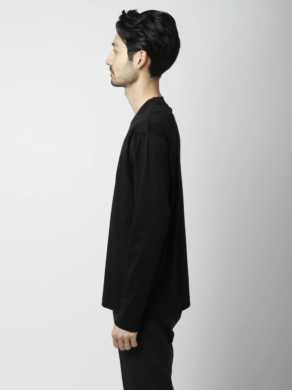 クルーネックTシャツ／長袖／ウォッシャブル／形態安定／シルケットスムースコットン／無地 ブラック S