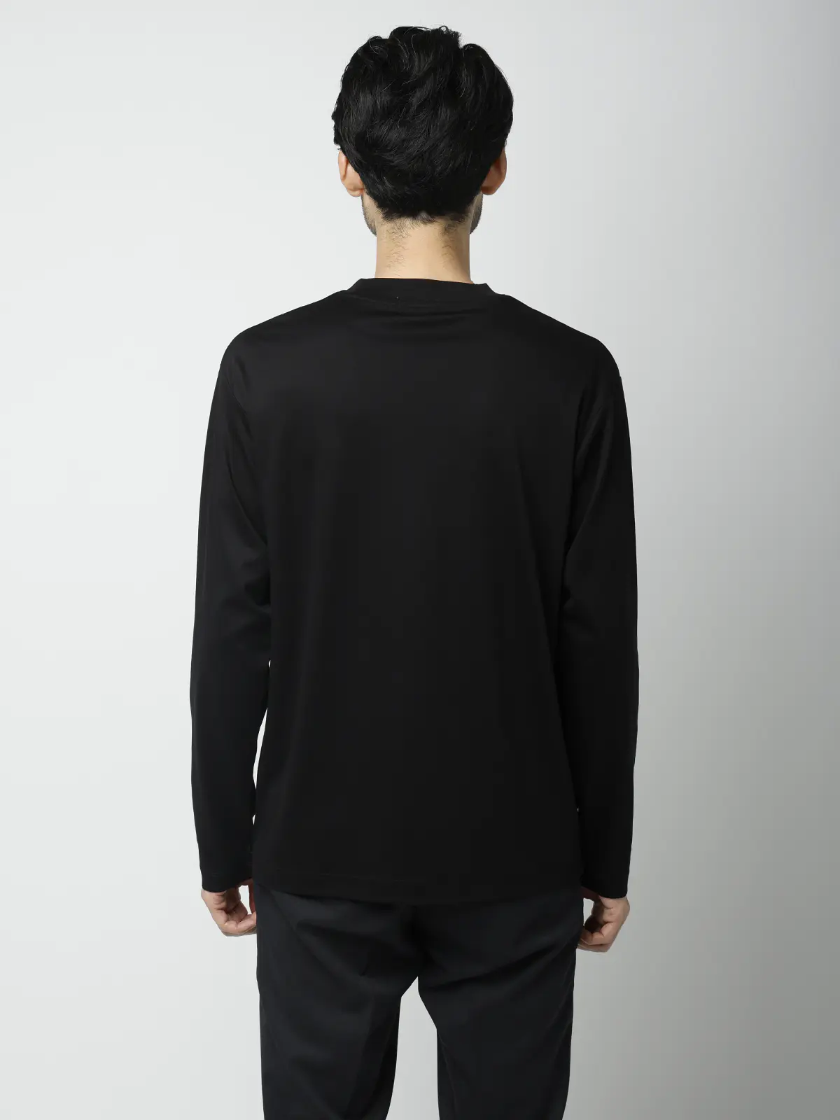 クルーネックTシャツ／長袖／ウォッシャブル／形態安定／シルケットスムースコットン／無地 ブラック S
