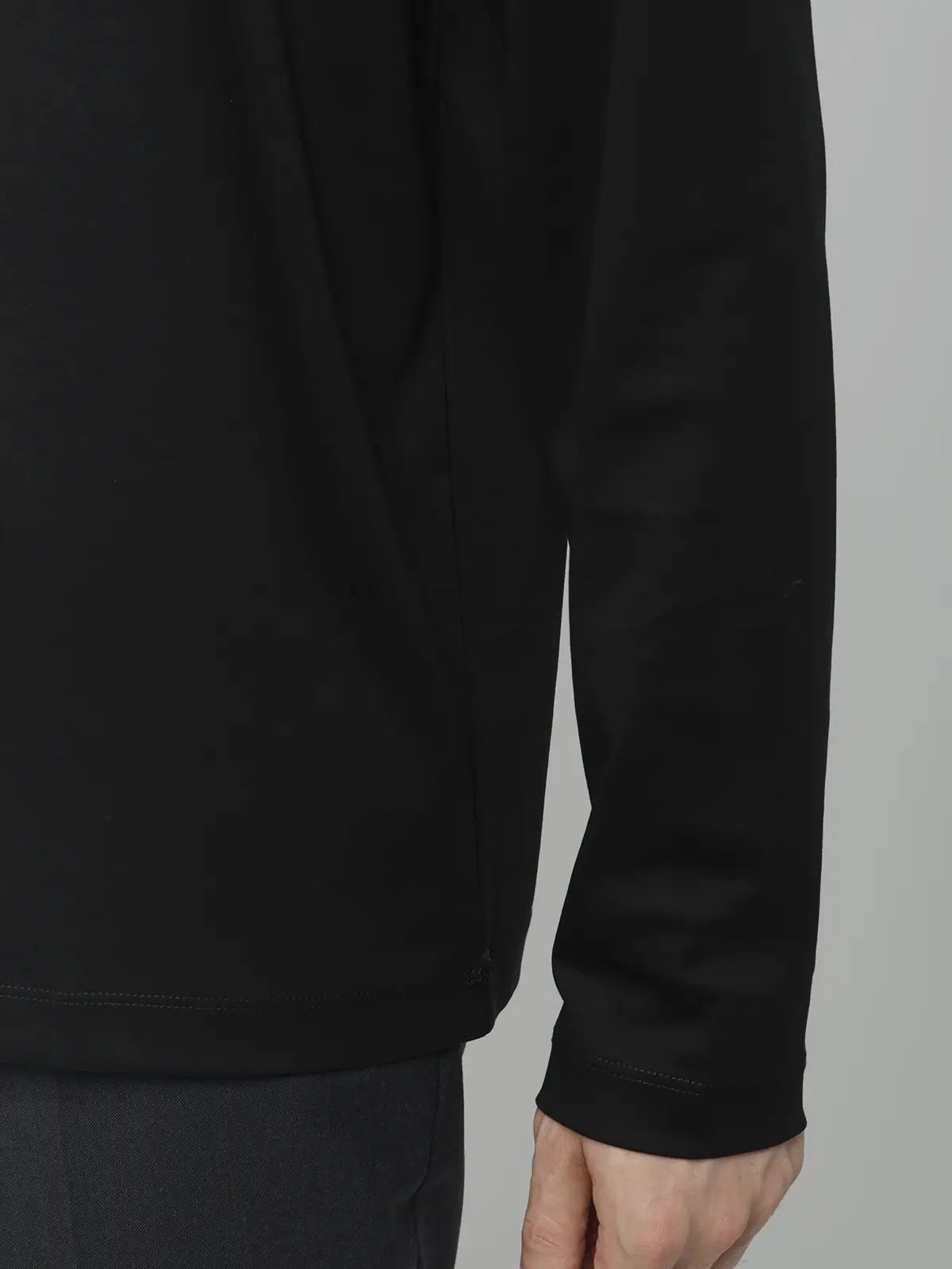 クルーネックTシャツ／長袖／ウォッシャブル／形態安定／シルケットスムースコットン／無地 ブラック S