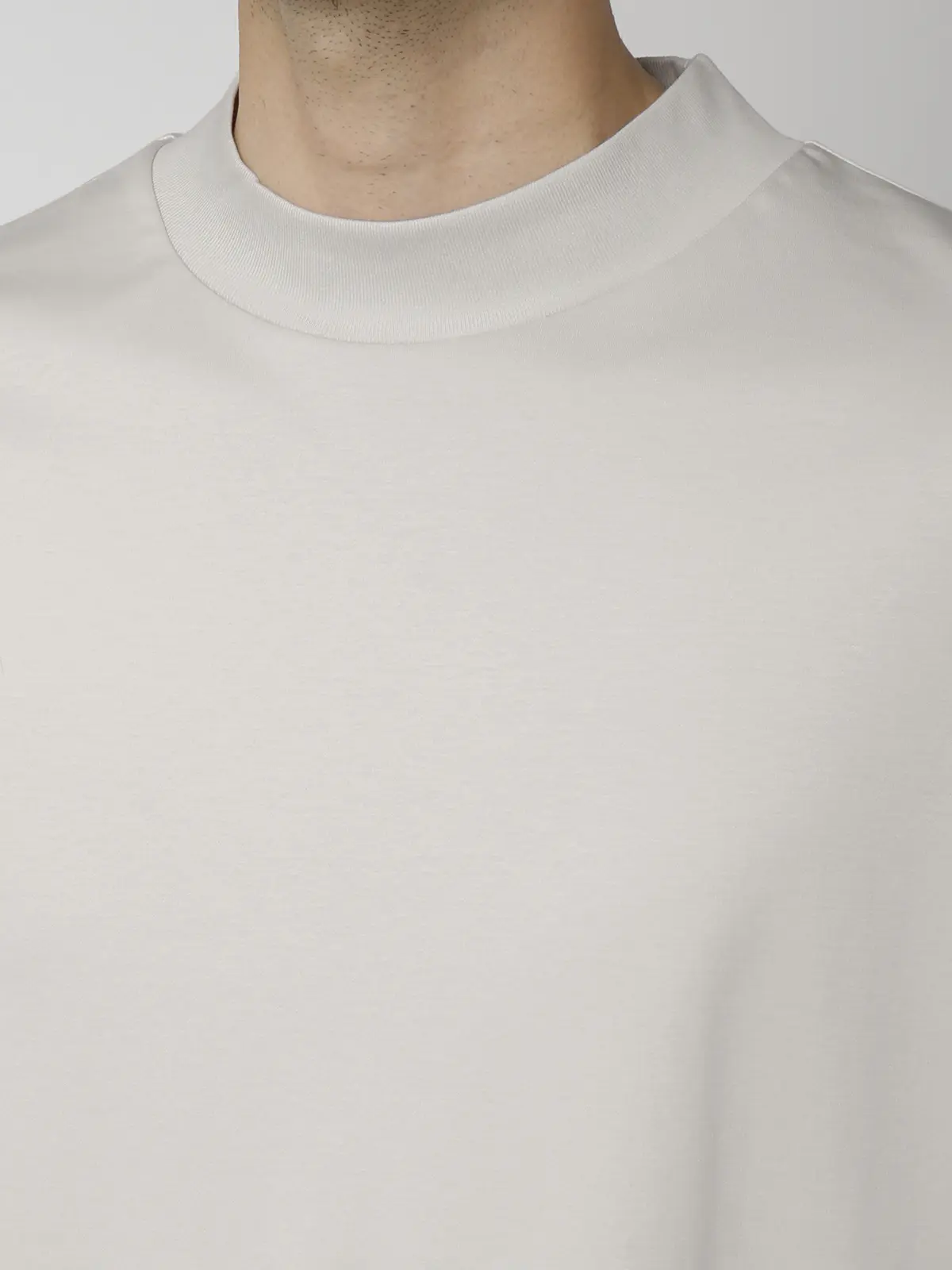 モックネックTシャツ／長袖／ウォッシャブル／形態安定／シルケットスムースコットン／無地 ライトグレー S