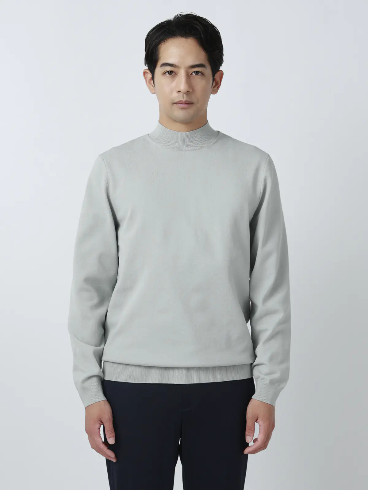 グレー スネークパターン 長袖トップス 最高ニット／モックネックニット／長袖／ウォッシャブル／メランジ