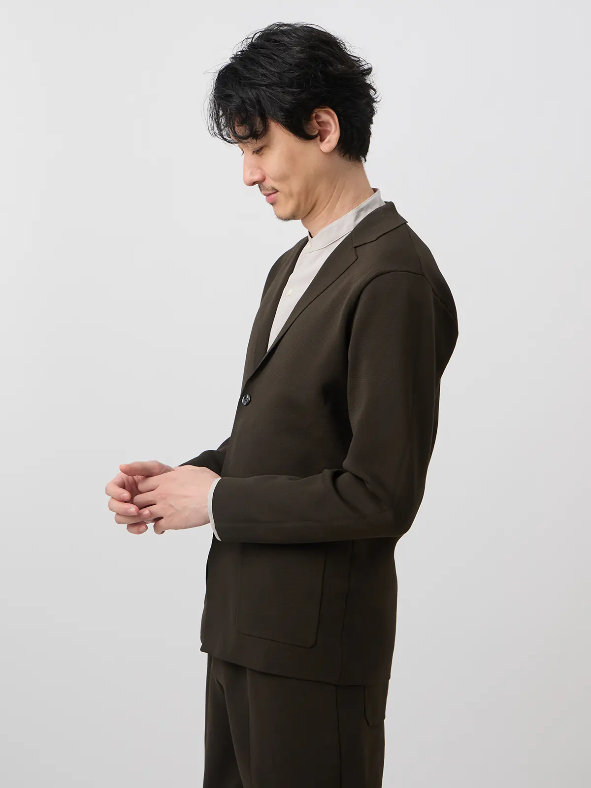 SMACTIVE/カーデジャケット/ウォッシャブル/形態安定/ミラノリブ/織柄 ブラウン M