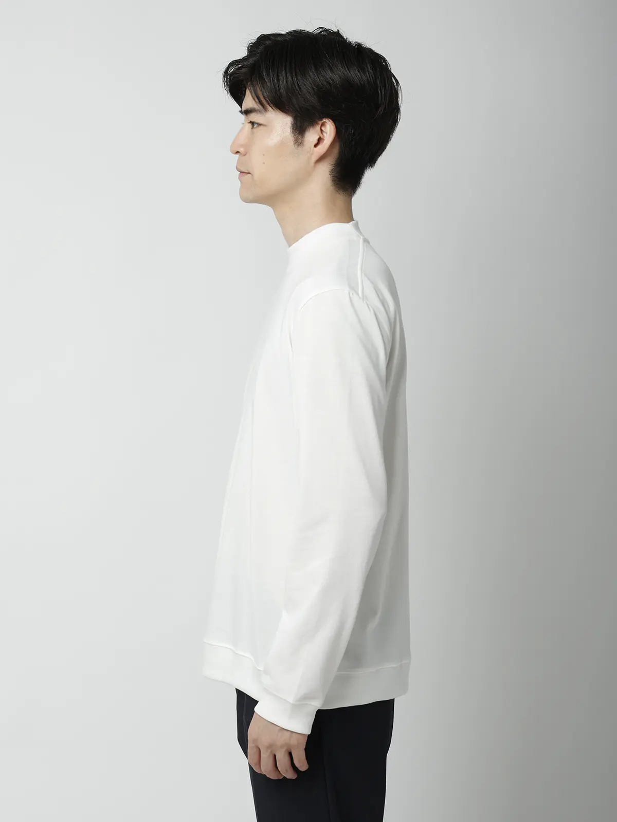 オフィT/モックネックTシャツ/長袖/ウォッシャブル/プレーティング天竺/無地 ホワイト S