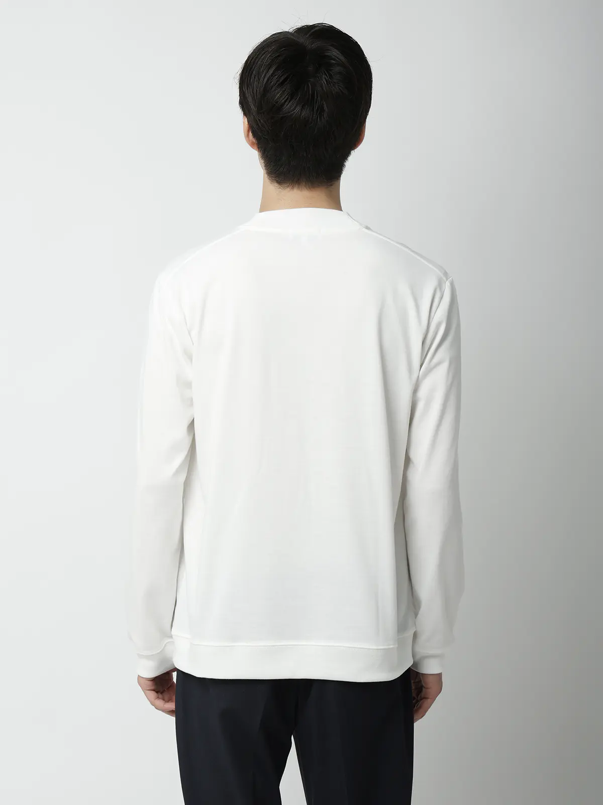 オフィT/モックネックTシャツ/長袖/ウォッシャブル/プレーティング天竺/無地 ホワイト S