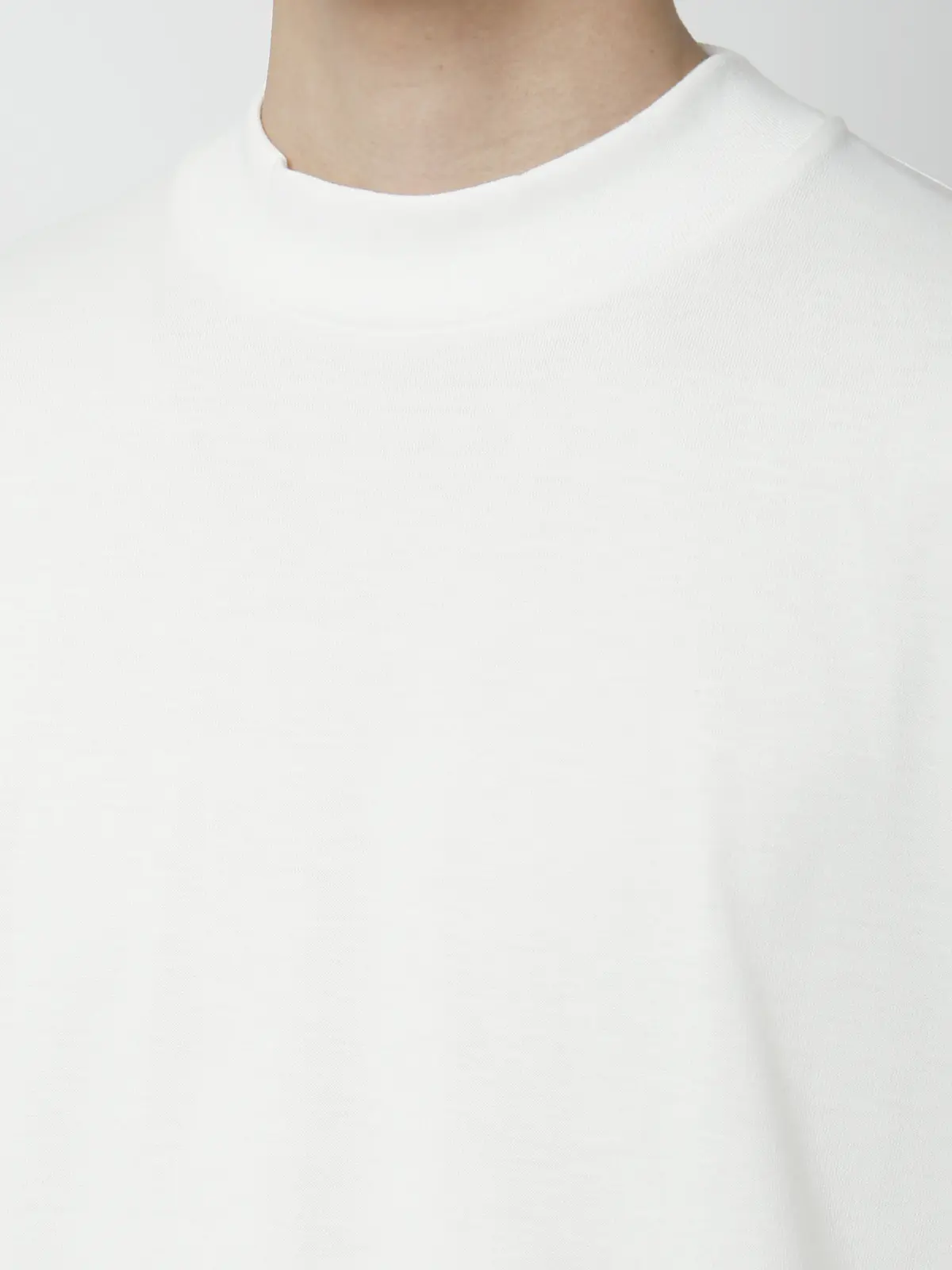オフィT/モックネックTシャツ/長袖/ウォッシャブル/プレーティング天竺/無地 ホワイト S