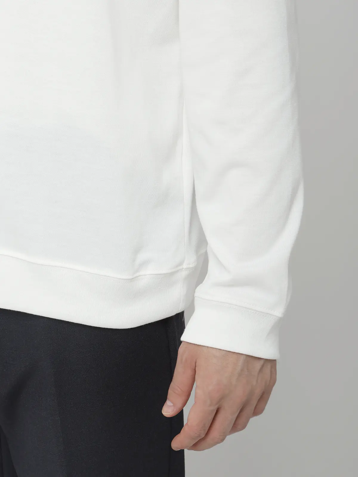 オフィT/モックネックTシャツ/長袖/ウォッシャブル/プレーティング天竺/無地 ホワイト S
