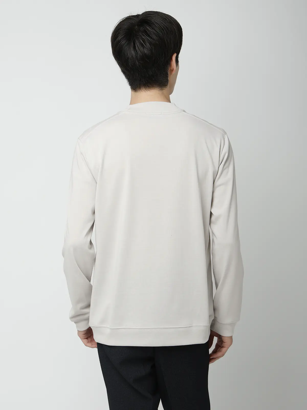 オフィT/モックネックTシャツ/長袖/ウォッシャブル/プレーティング天竺/無地 ライトグレー S