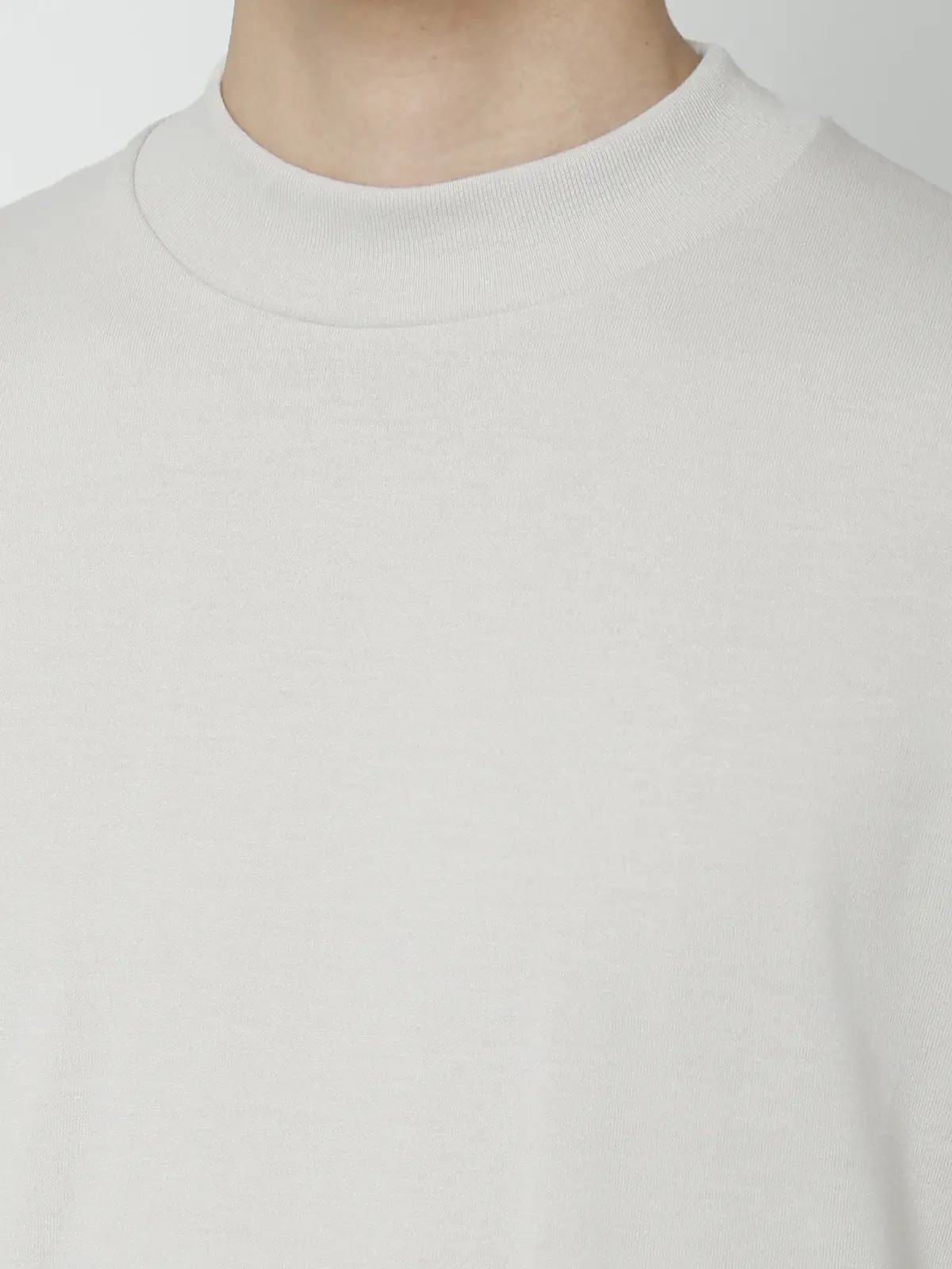 オフィT/モックネックTシャツ/長袖/ウォッシャブル/プレーティング天竺/無地 ライトグレー S