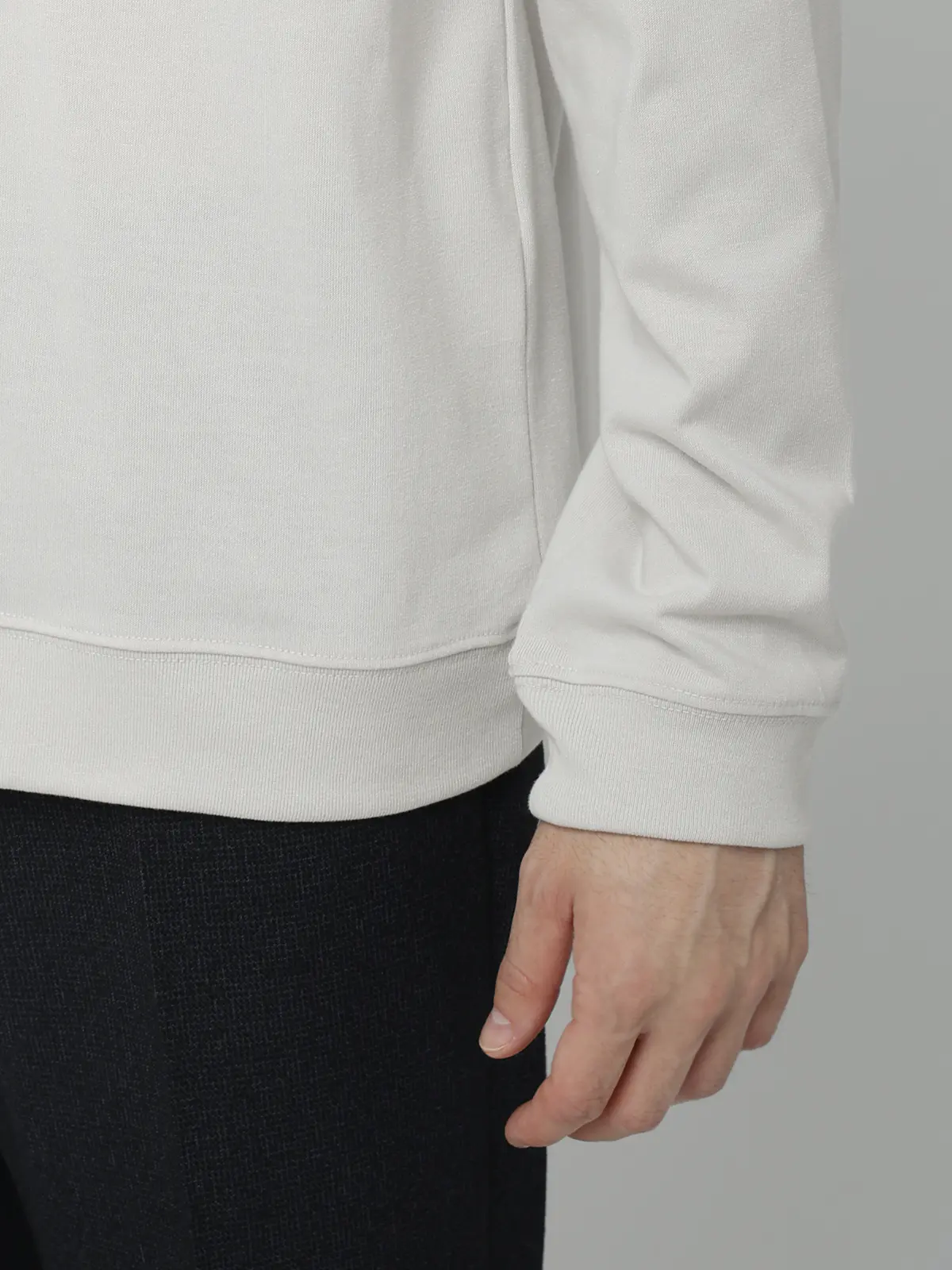 オフィT/モックネックTシャツ/長袖/ウォッシャブル/プレーティング天竺/無地 ライトグレー S