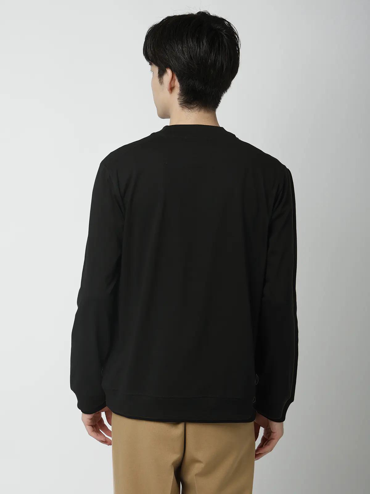 オフィT/モックネックTシャツ/長袖/ウォッシャブル/プレーティング天竺/無地 ブラック S