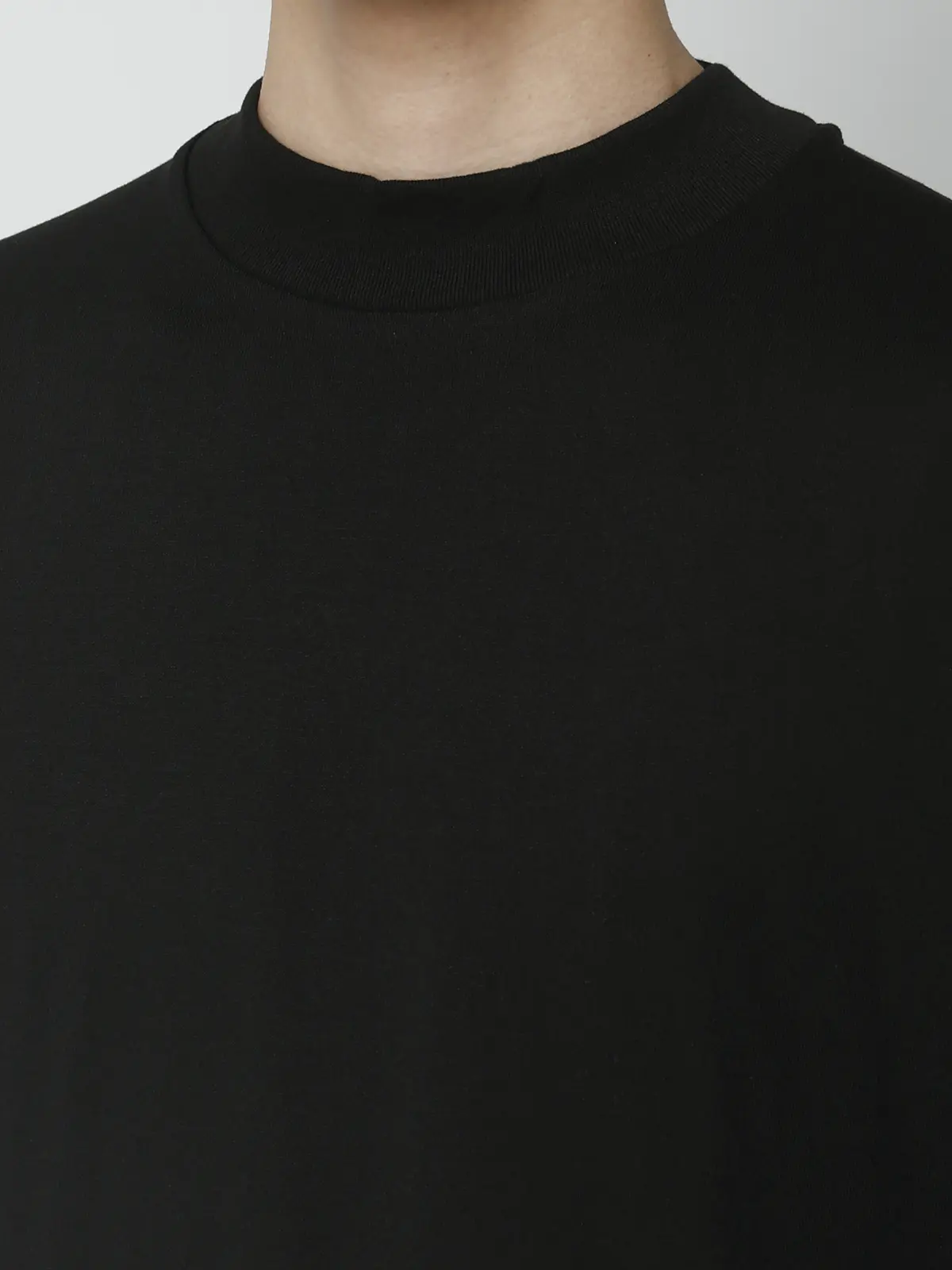 オフィT/モックネックTシャツ/長袖/ウォッシャブル/プレーティング天竺/無地 ブラック S