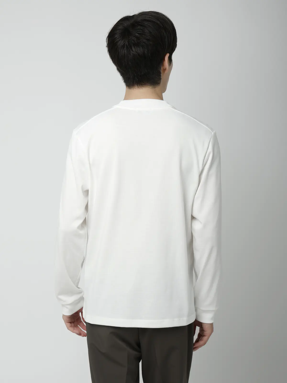 オフィT／Tシャツ／長袖／ウォッシャブル／プレーティング天竺／無地 ホワイト S
