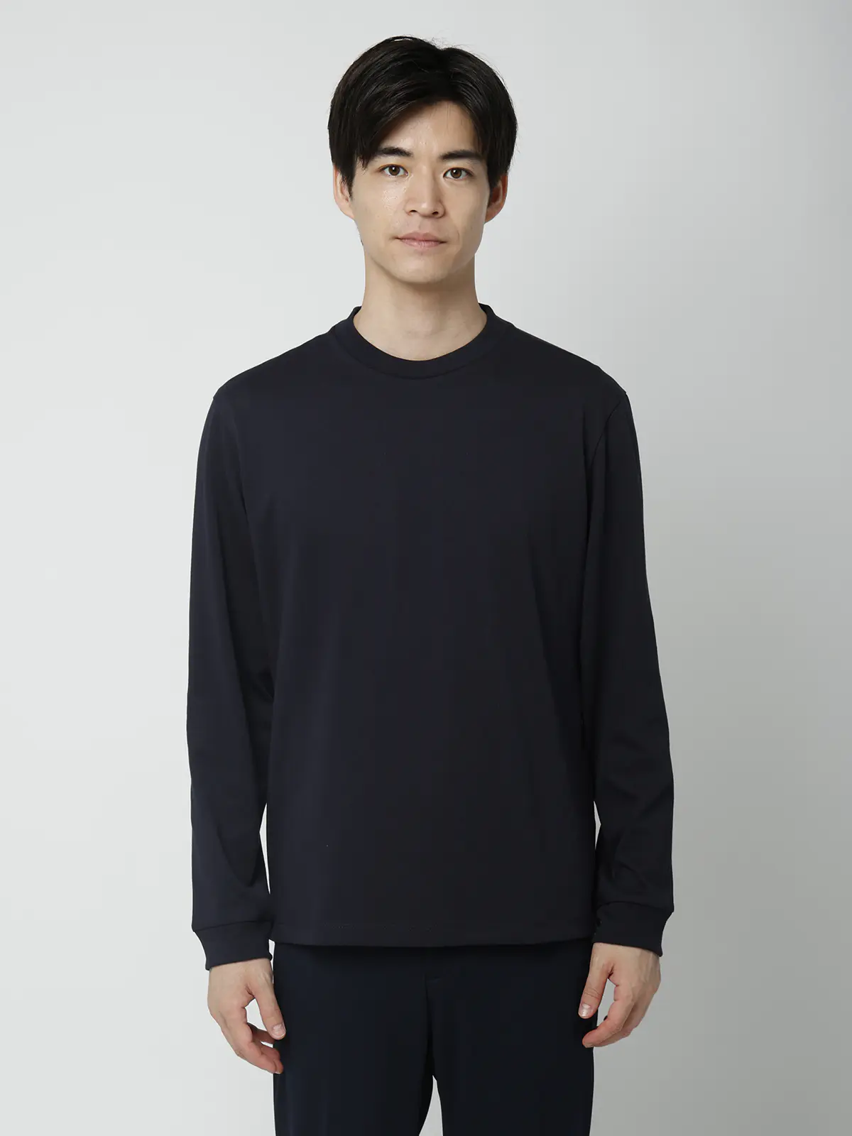 オフィT/Tシャツ/長袖/ウォッシャブル/プレーティング天竺/無地 ネイビー S
